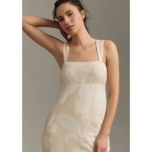 Anthropologie Pilco Midi Dress Women Ivory Floral Linen Vacay Preppy Size XL NWT